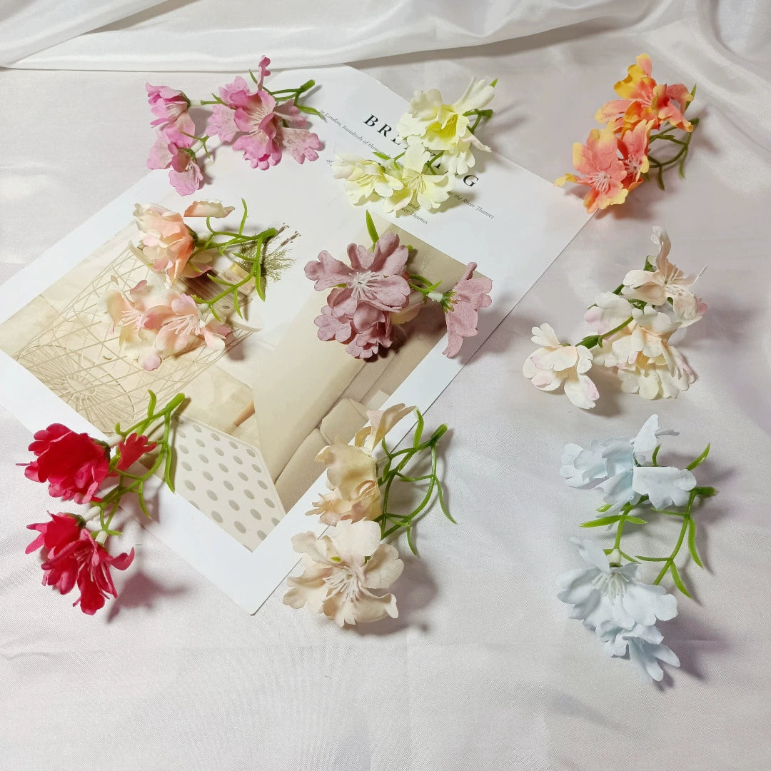 Small Faux Wildflower Stems, 4-Inch 3-Blossom Realistic Flowers for DIY Crafts, Wedding Corsages, Boutonnieres, Gift Toppers, Bulk Florals