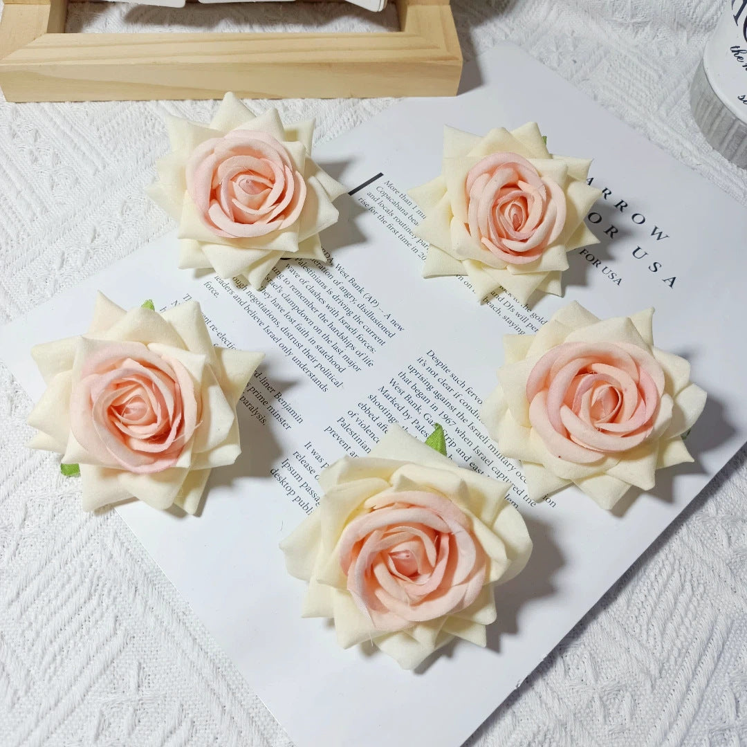 Large Velvet Rose Flower Head, 3" Real-Touch Faux Roses for DIY Floral Arrangements, Home Decor, Weddings, Gift Packaging