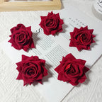 Large Velvet Rose Flower Head, 3" Real-Touch Faux Roses for DIY Floral Arrangements, Home Decor, Weddings, Gift Packaging