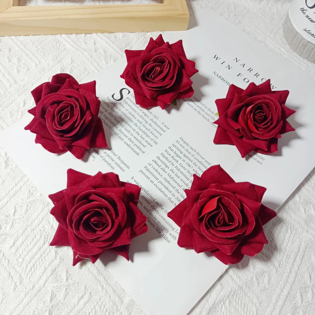 Large Velvet Rose Flower Head, 3" Real-Touch Faux Roses for DIY Floral Arrangements, Home Decor, Weddings, Gift Packaging