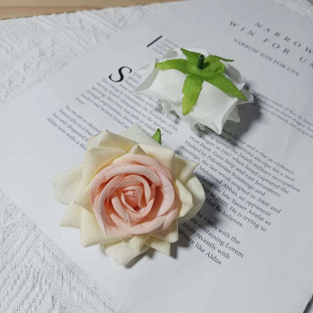 Large Velvet Rose Flower Head, 3" Real-Touch Faux Roses for DIY Floral Arrangements, Home Decor, Weddings, Gift Packaging