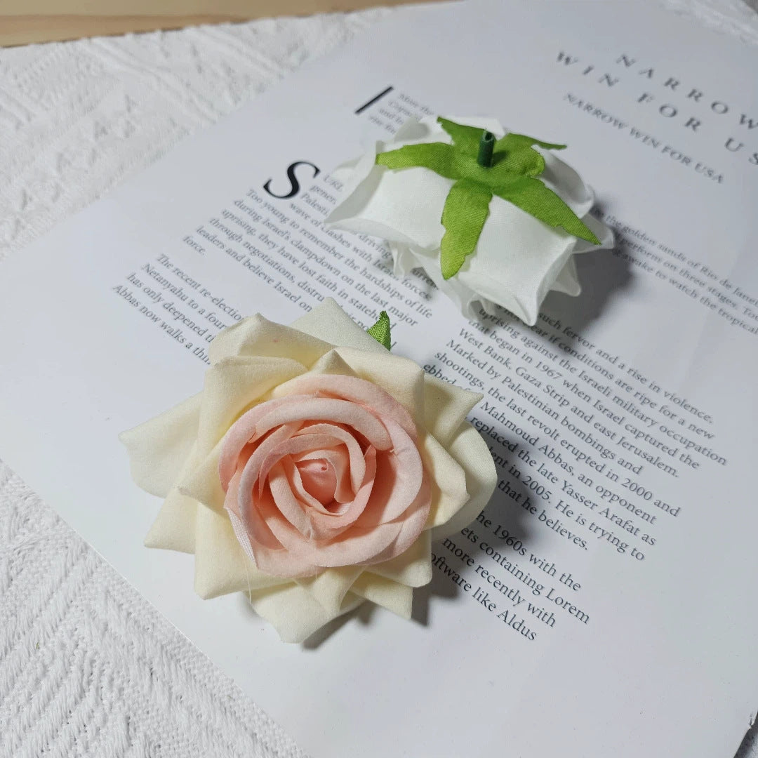 Large Velvet Rose Flower Head, 3" Real-Touch Faux Roses for DIY Floral Arrangements, Home Decor, Weddings, Gift Packaging