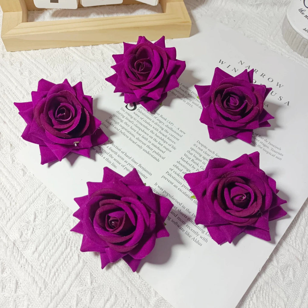 Large Velvet Rose Flower Head, 3" Real-Touch Faux Roses for DIY Floral Arrangements, Home Decor, Weddings, Gift Packaging