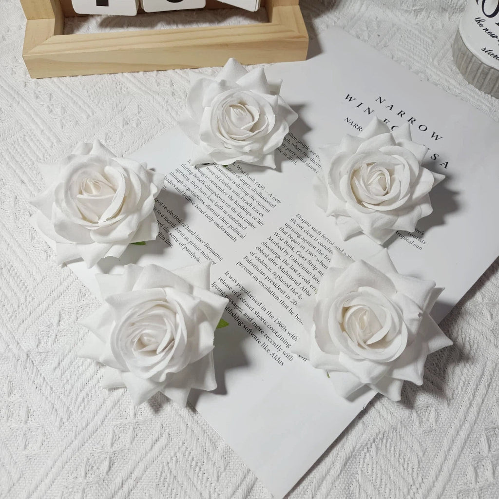 Large Velvet Rose Flower Head, 3" Real-Touch Faux Roses for DIY Floral Arrangements, Home Decor, Weddings, Gift Packaging
