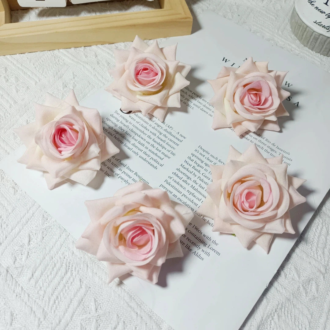 Large Velvet Rose Flower Head, 3" Real-Touch Faux Roses for DIY Floral Arrangements, Home Decor, Weddings, Gift Packaging