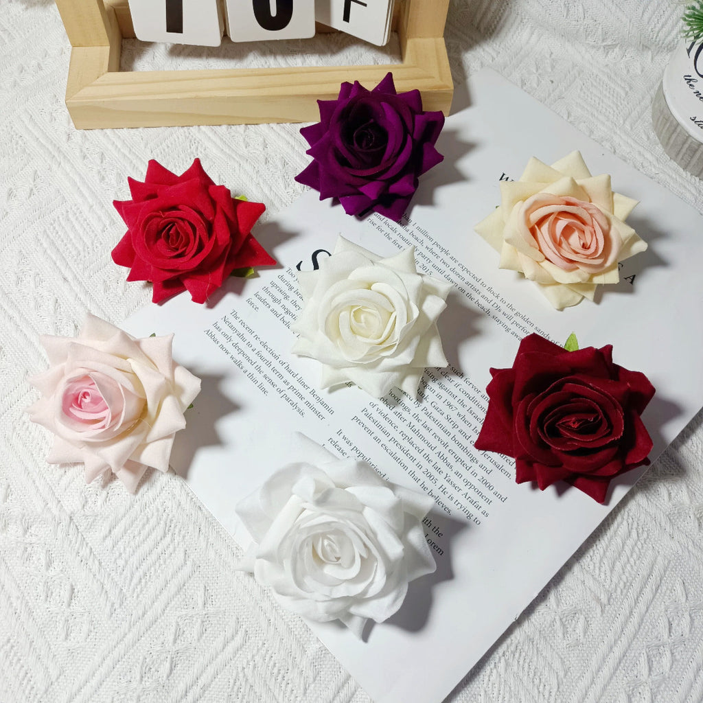 Large Velvet Rose Flower Head, 3" Real-Touch Faux Roses for DIY Floral Arrangements, Home Decor, Weddings, Gift Packaging