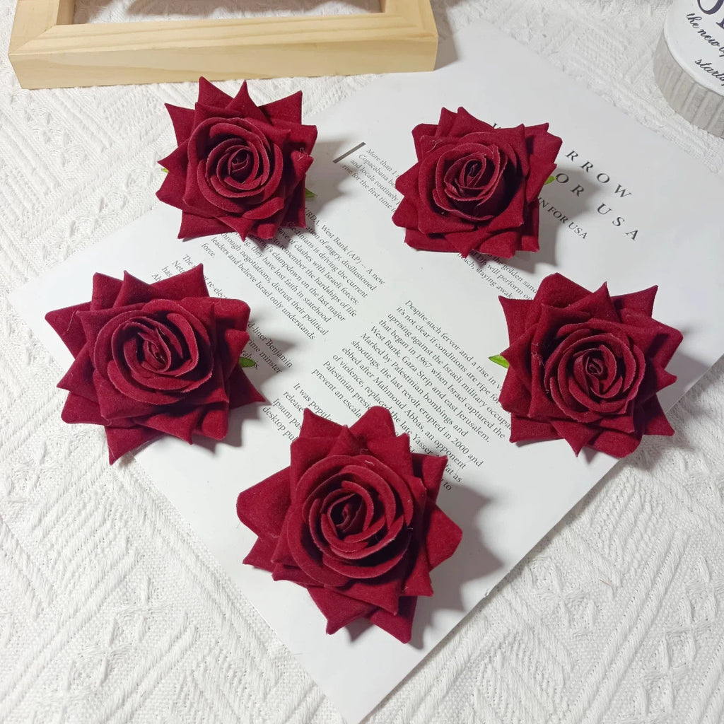 Large Velvet Rose Flower Head, 3" Real-Touch Faux Roses for DIY Floral Arrangements, Home Decor, Weddings, Gift Packaging