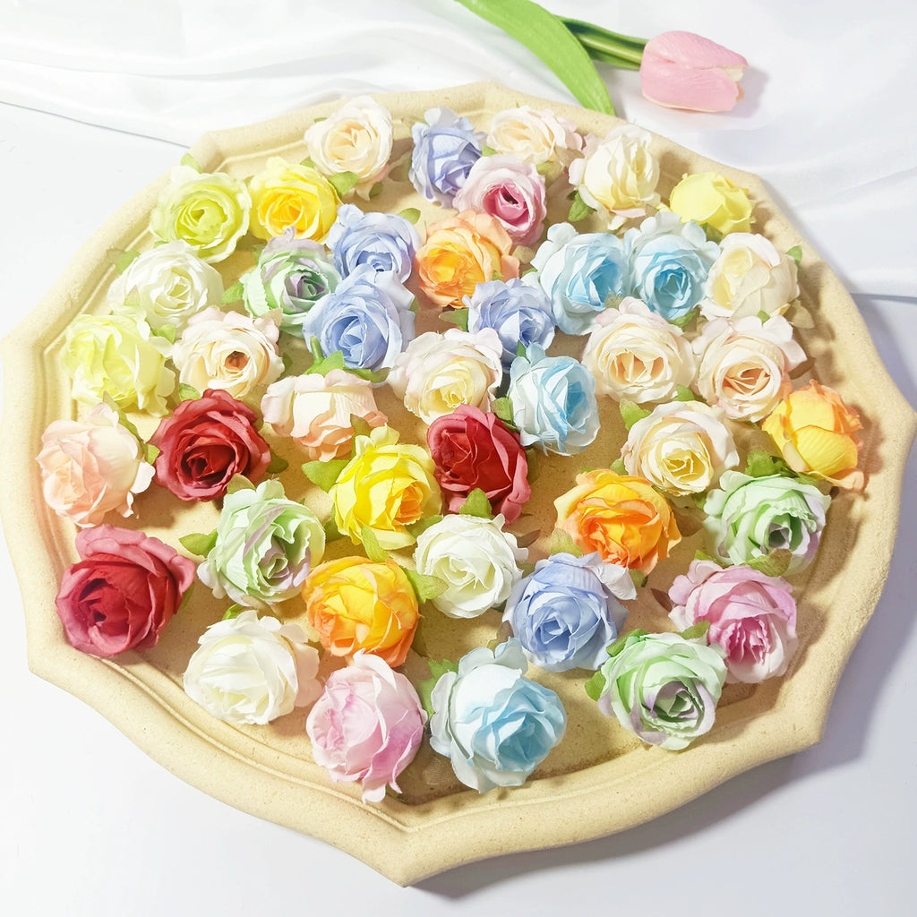 Mini Rose Heads 1.5", Realistic Faux Silk Flowers for DIY Crafts, Wedding Decor, Corsages, Boutonnieres & Gift Embellishments
