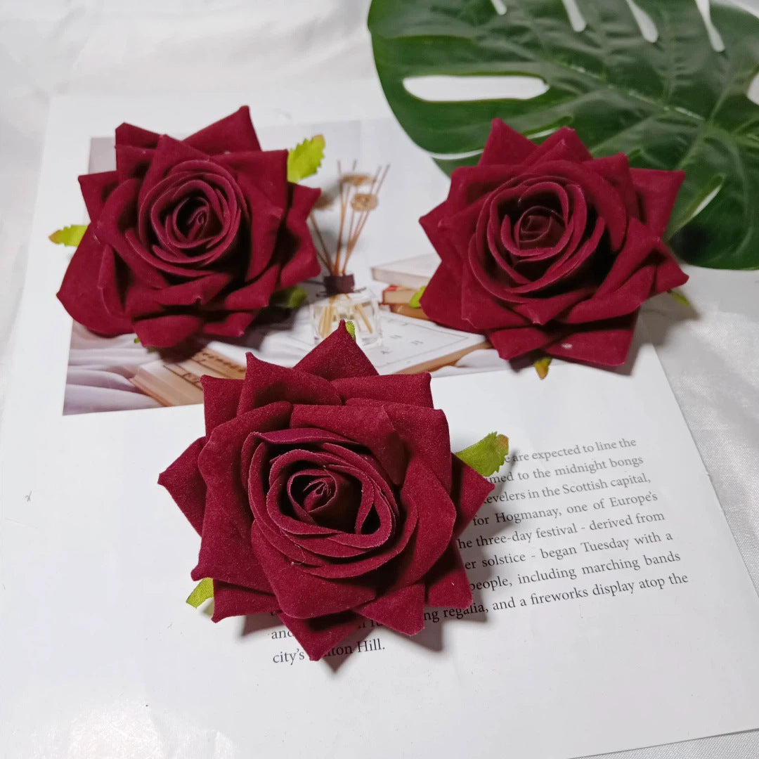 Velvet Curled Rose Heads, 3-Inch Faux Flowers for DIY Crafts, Wedding Boutonnieres, Corsages, Hair Accessories & Event Decor