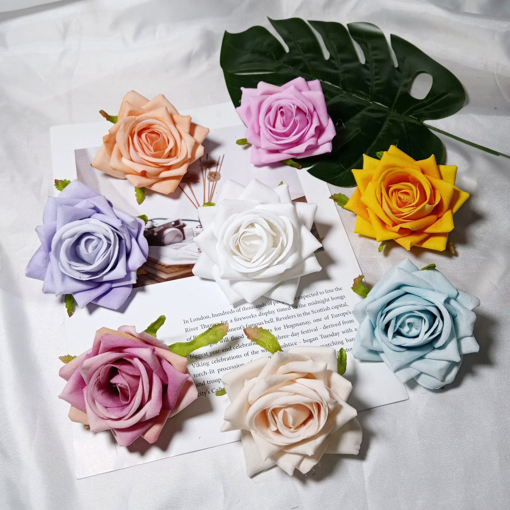 Velvet Curled Rose Heads, 3-Inch Faux Flowers for DIY Crafts, Wedding Boutonnieres, Corsages, Hair Accessories & Event Decor