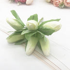 Frosted Mini Tulip Bouquet, 5.5", 6 Stems of Realistic Faux Tulips for DIY Wedding Crafts, Corsages, Small Vases & Home Decor Accents