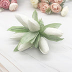 Frosted Mini Tulip Bouquet, 5.5", 6 Stems of Realistic Faux Tulips for DIY Wedding Crafts, Corsages, Small Vases & Home Decor Accents