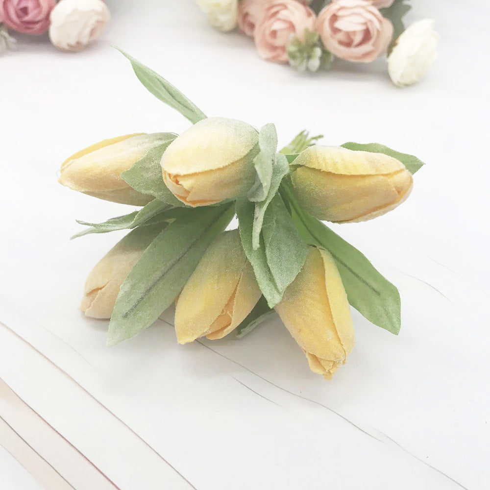 Frosted Mini Tulip Bouquet, 5.5", 6 Stems of Realistic Faux Tulips for DIY Wedding Crafts, Corsages, Small Vases & Home Decor Accents