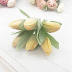 Frosted Mini Tulip Bouquet, 5.5", 6 Stems of Realistic Faux Tulips for DIY Wedding Crafts, Corsages, Small Vases & Home Decor Accents