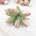 Frosted Mini Tulip Bouquet, 5.5", 6 Stems of Realistic Faux Tulips for DIY Wedding Crafts, Corsages, Small Vases & Home Decor Accents
