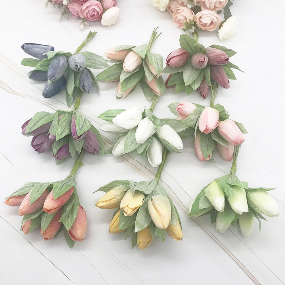 Frosted Mini Tulip Bouquet, 5.5", 6 Stems of Realistic Faux Tulips for DIY Wedding Crafts, Corsages, Small Vases & Home Decor Accents
