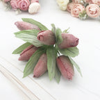 Frosted Mini Tulip Bouquet, 5.5", 6 Stems of Realistic Faux Tulips for DIY Wedding Crafts, Corsages, Small Vases & Home Decor Accents