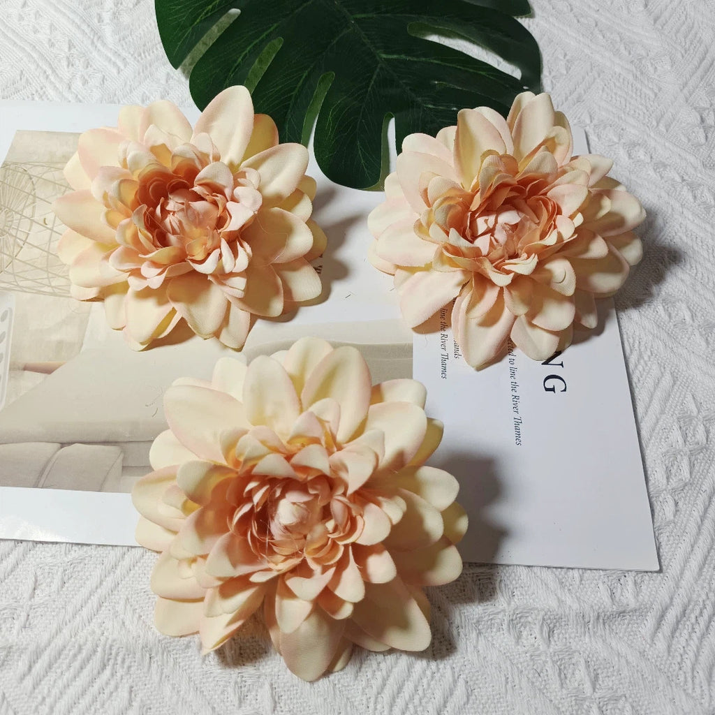 Dahlia Flower Heads, Set of 3, 4-Inch Realistic Faux Blooms for DIY Wedding Corsages, Boutonnieres, and Elegant Gift Toppers