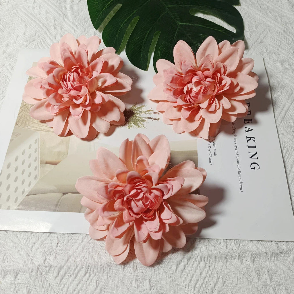 Dahlia Flower Heads, Set of 3, 4-Inch Realistic Faux Blooms for DIY Wedding Corsages, Boutonnieres, and Elegant Gift Toppers