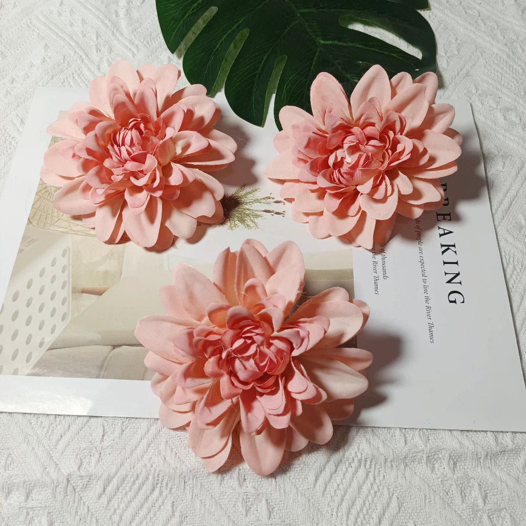 Dahlia Flower Heads, Set of 3, 4-Inch Realistic Faux Blooms for DIY Wedding Corsages, Boutonnieres, and Elegant Gift Toppers