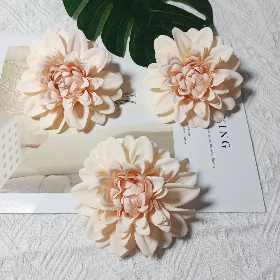 Dahlia Flower Heads, Set of 3, 4-Inch Realistic Faux Blooms for DIY Wedding Corsages, Boutonnieres, and Elegant Gift Toppers