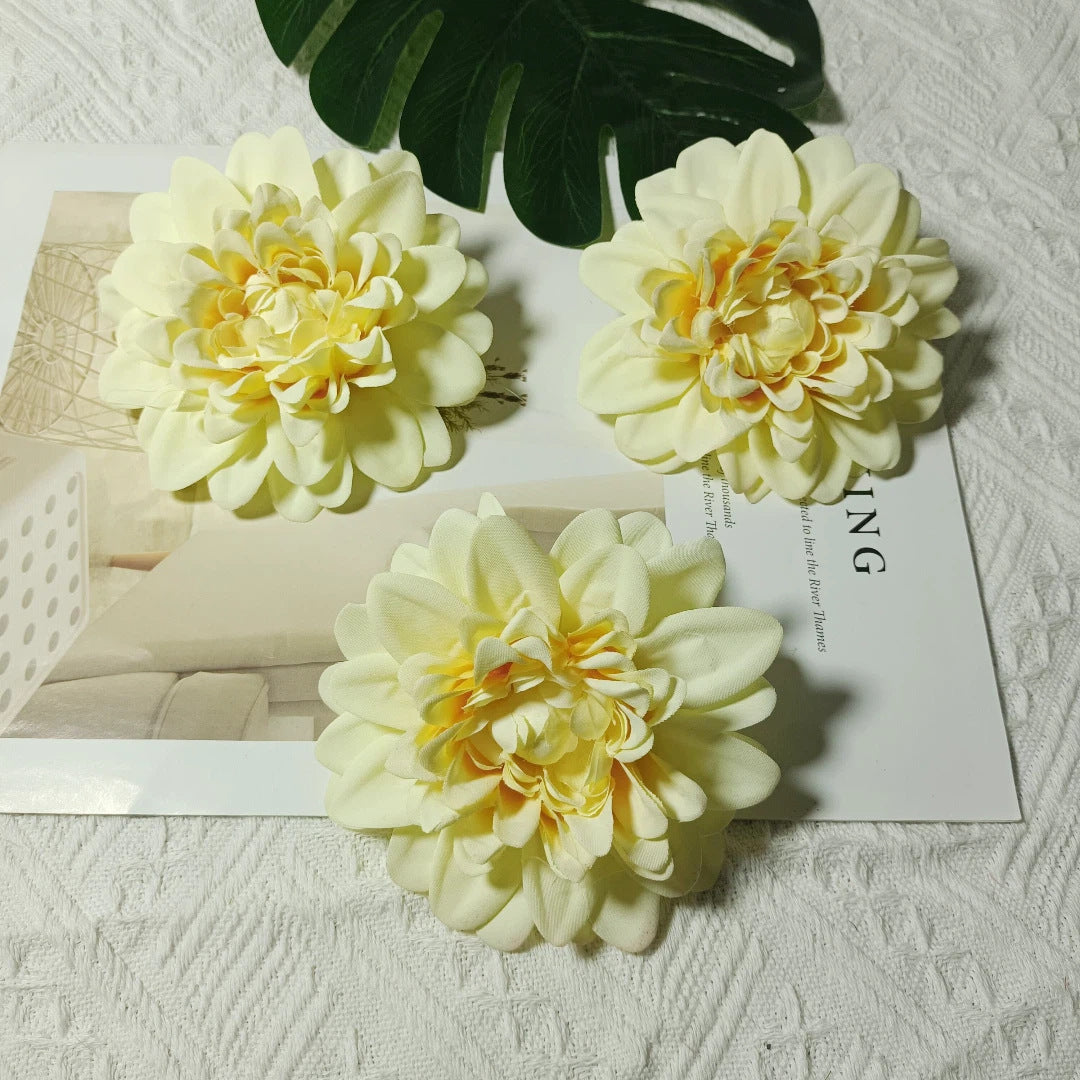 Dahlia Flower Heads, Set of 3, 4-Inch Realistic Faux Blooms for DIY Wedding Corsages, Boutonnieres, and Elegant Gift Toppers