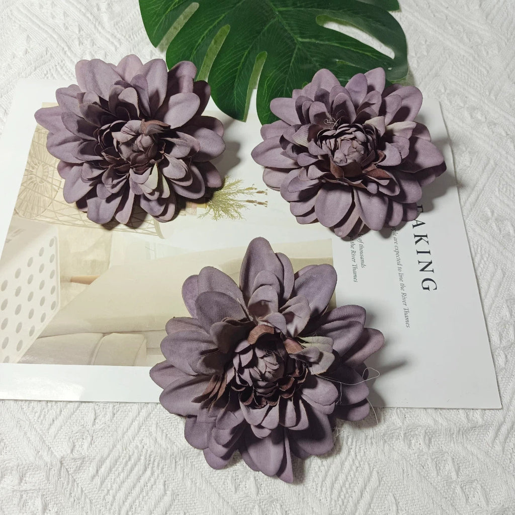 Dahlia Flower Heads, Set of 3, 4-Inch Realistic Faux Blooms for DIY Wedding Corsages, Boutonnieres, and Elegant Gift Toppers