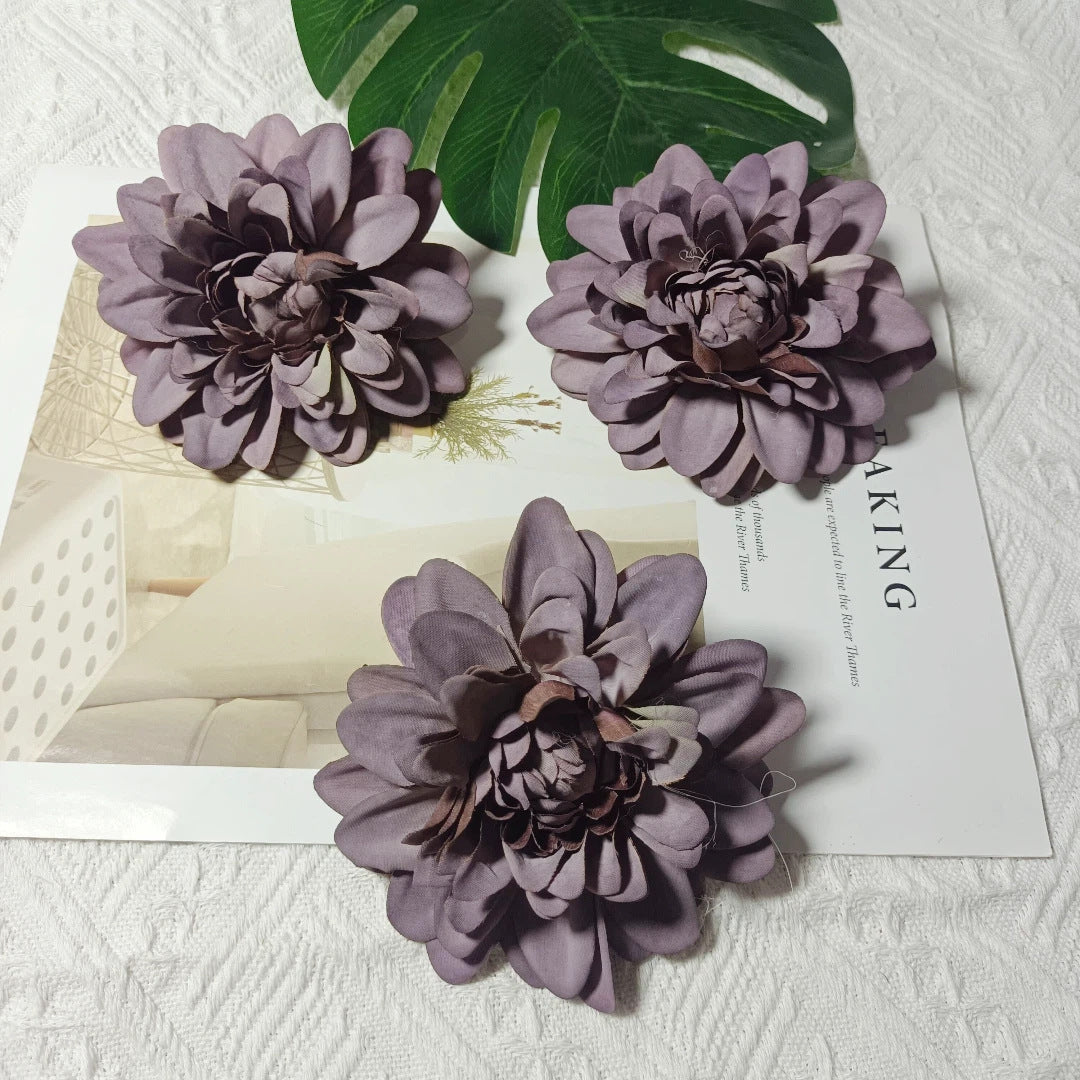 Dahlia Flower Heads, Set of 3, 4-Inch Realistic Faux Blooms for DIY Wedding Corsages, Boutonnieres, and Elegant Gift Toppers