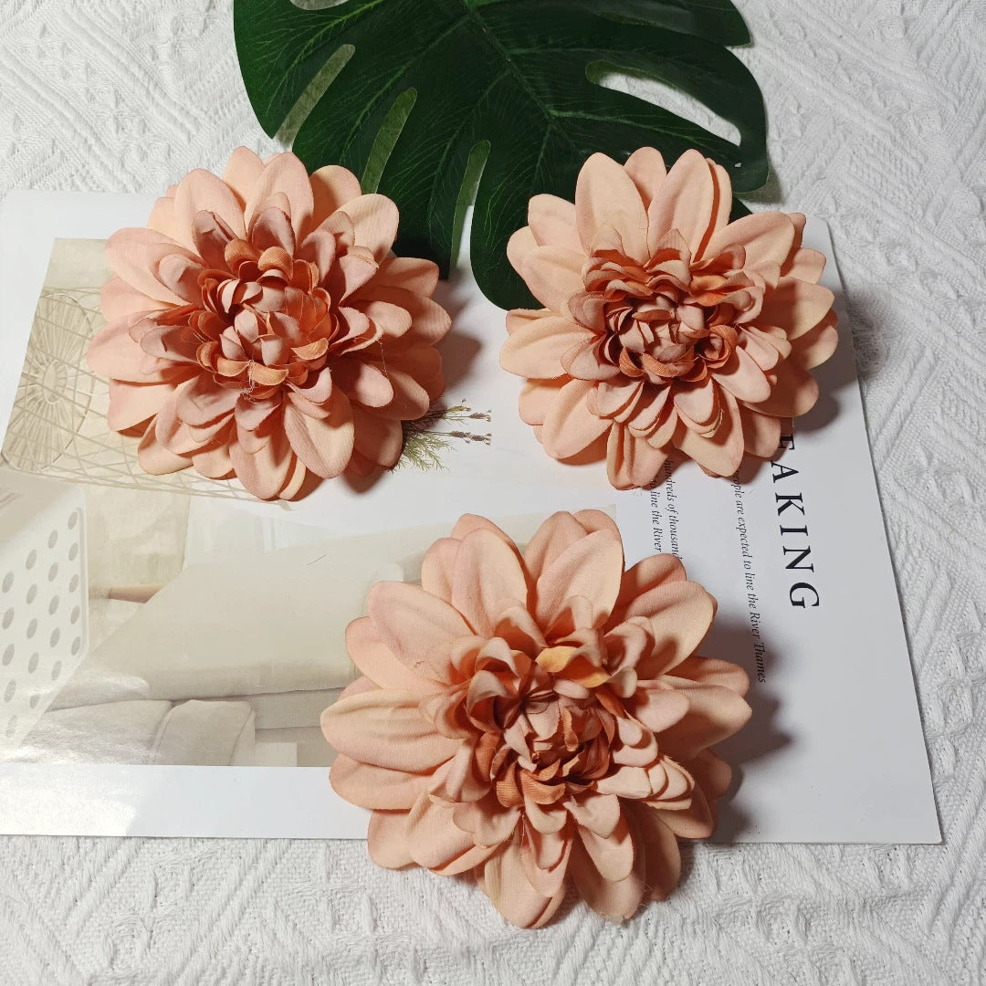 Dahlia Flower Heads, Set of 3, 4-Inch Realistic Faux Blooms for DIY Wedding Corsages, Boutonnieres, and Elegant Gift Toppers