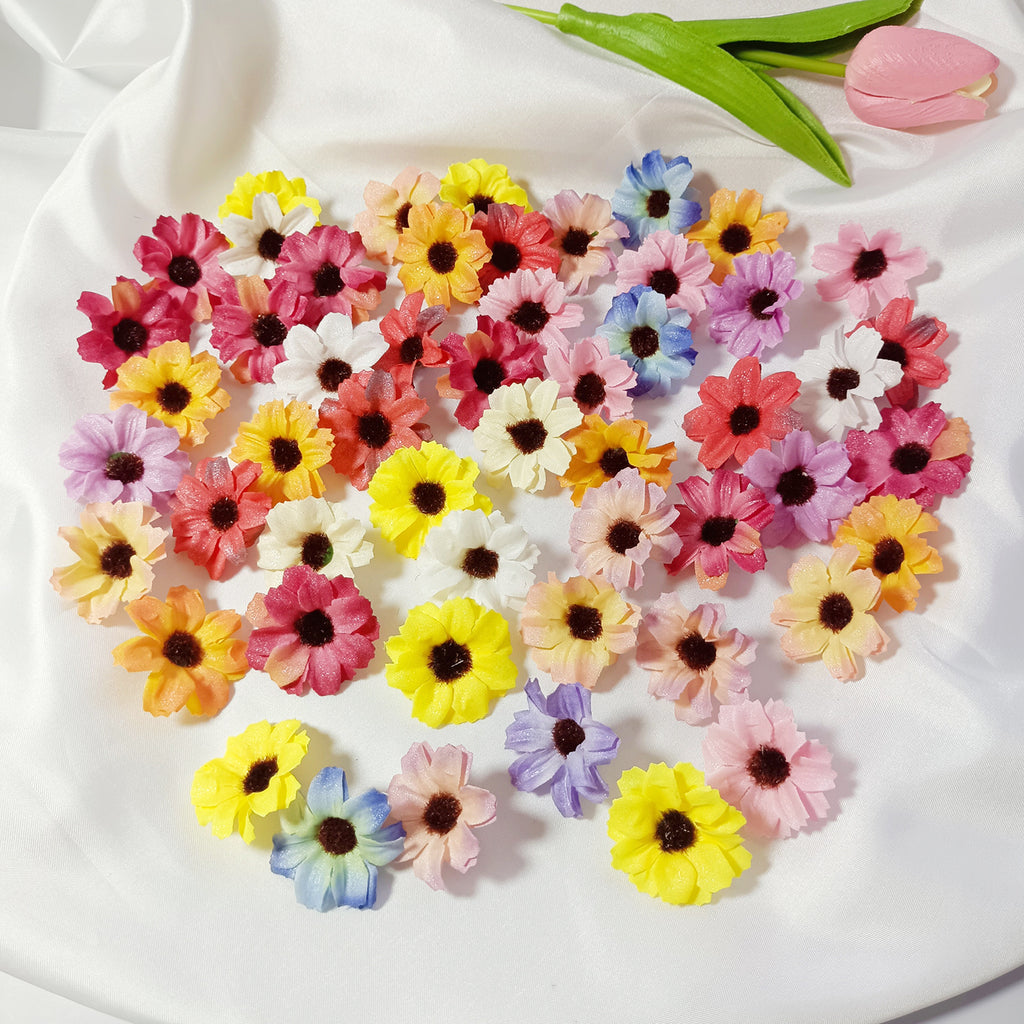50-Pack Small Silk Daisy Heads, 1.5" Faux Cosmos Flowers for DIY Crafts, Wreaths, Wedding Decor & Event Floristry, Bulk Floral Supplies
