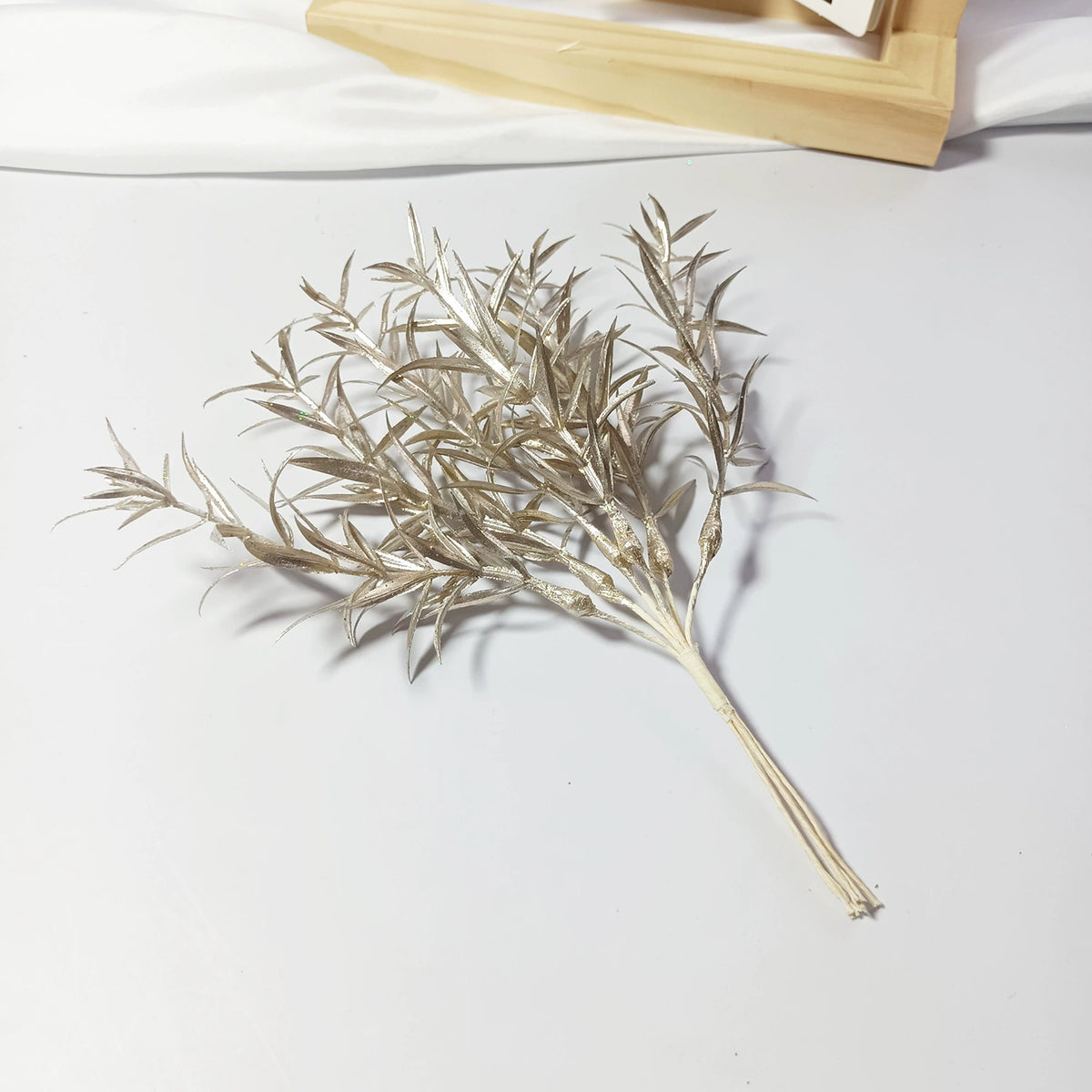 8" Faux Sparkle Leaf Spray, Small Artificial Greenery Stem for DIY Corsages, Wedding Bouquets & Home Decor, Realistic Filler Plant Branch