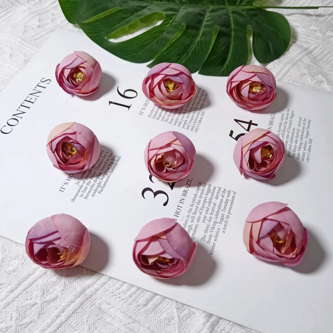 10 Pack Vintage-Style Faux Roses, 1.5" Real-Touch Flowers for DIY Crafts, Floral Arrangements, Home Decor, Weddings, Gift Packaging