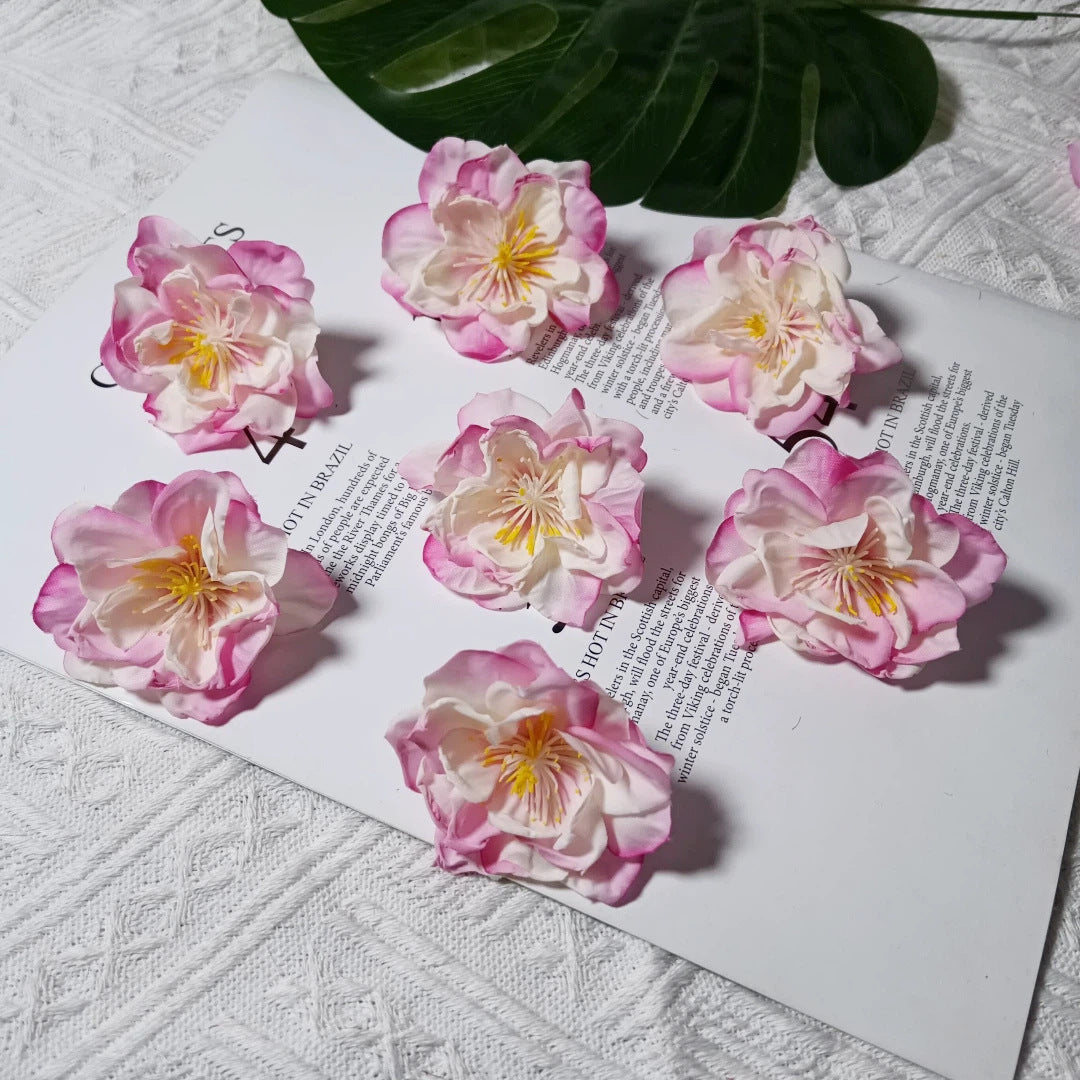Burnt Edge Camellia Flower Heads, 2.5", Bulk Silk Flowers for DIY Crafts, Vintage Wedding Decor, Hanfu Hair Accessories, Corsage Making