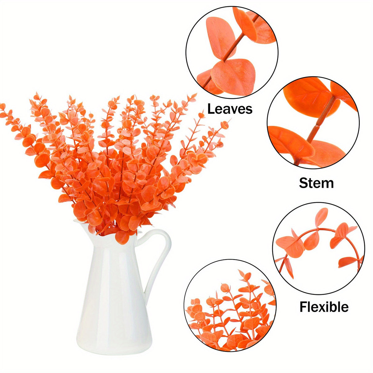 Artificial Autumn Eucalyptus Stems, 20-Pack of 15" Realistic Money Leaf Branches for Wedding Decor, Vase Arrangements & Bulk Floral Supply
