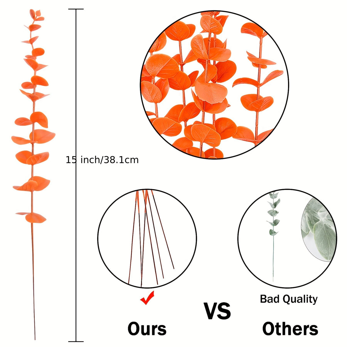 Artificial Autumn Eucalyptus Stems, 20-Pack of 15" Realistic Money Leaf Branches for Wedding Decor, Vase Arrangements & Bulk Floral Supply