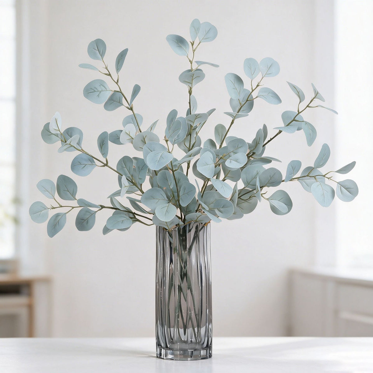 Autumn Money Leaf Eucalyptus Stem, 33" Real-Touch Faux Plant Branch, Lifelike Greenery for Tall Vases, Home Decor, Weddings & Events