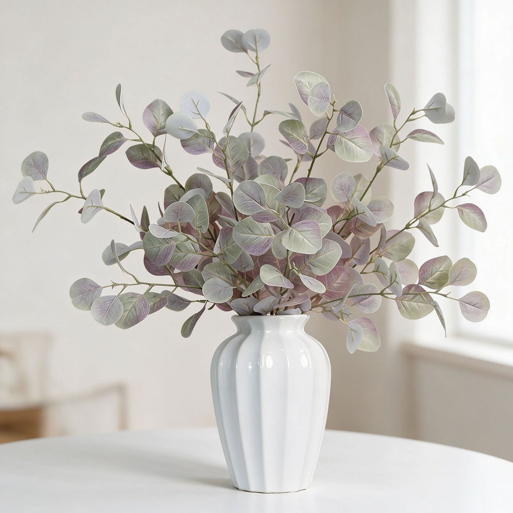 Autumn Money Leaf Eucalyptus Stem, 33" Real-Touch Faux Plant Branch, Lifelike Greenery for Tall Vases, Home Decor, Weddings & Events