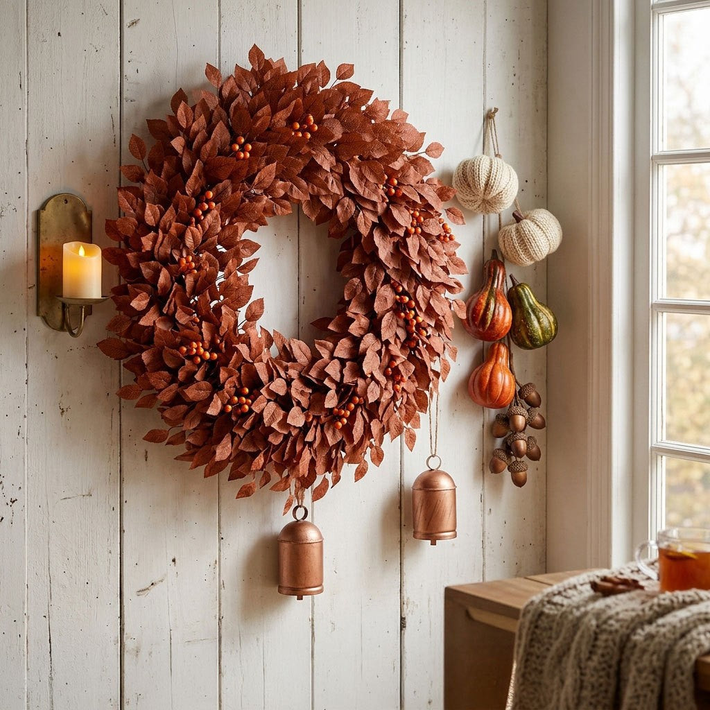 Autumn Magnolia Leaf Garland, 6.5 ft Long Faux Vine for Fireplace Mantle, Fall Wedding Arch & Thanksgiving Table Decor, Realistic Foliage