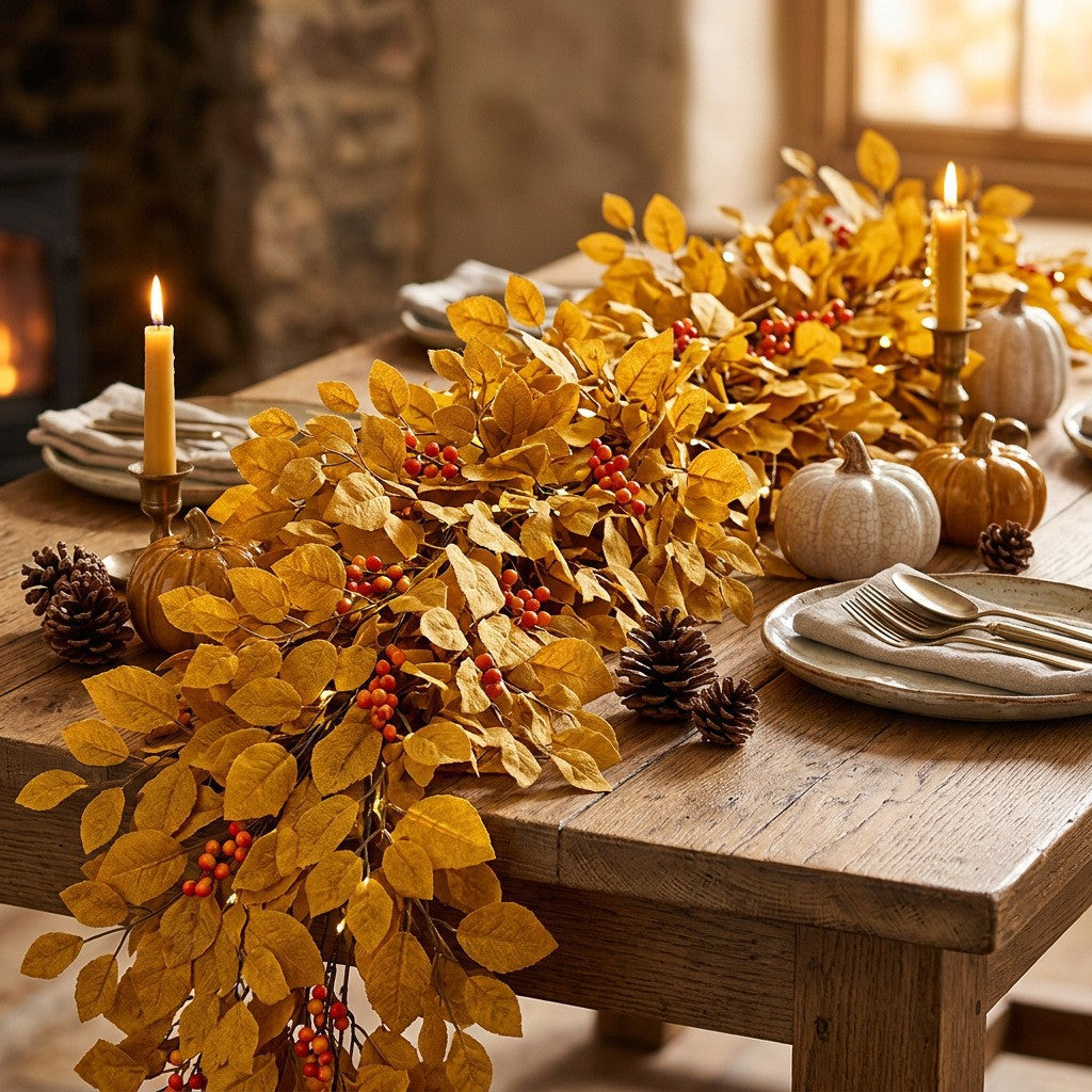 Autumn Magnolia Leaf Garland, 6.5 ft Long Faux Vine for Fireplace Mantle, Fall Wedding Arch & Thanksgiving Table Decor, Realistic Foliage