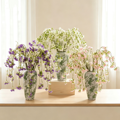 5-Pack Long Trailing Blossom Stems, 37-Inch Realistic Weeping Faux Flowers, Artificial Cascading Sprays for Tall Vases, Wedding Decor, Home