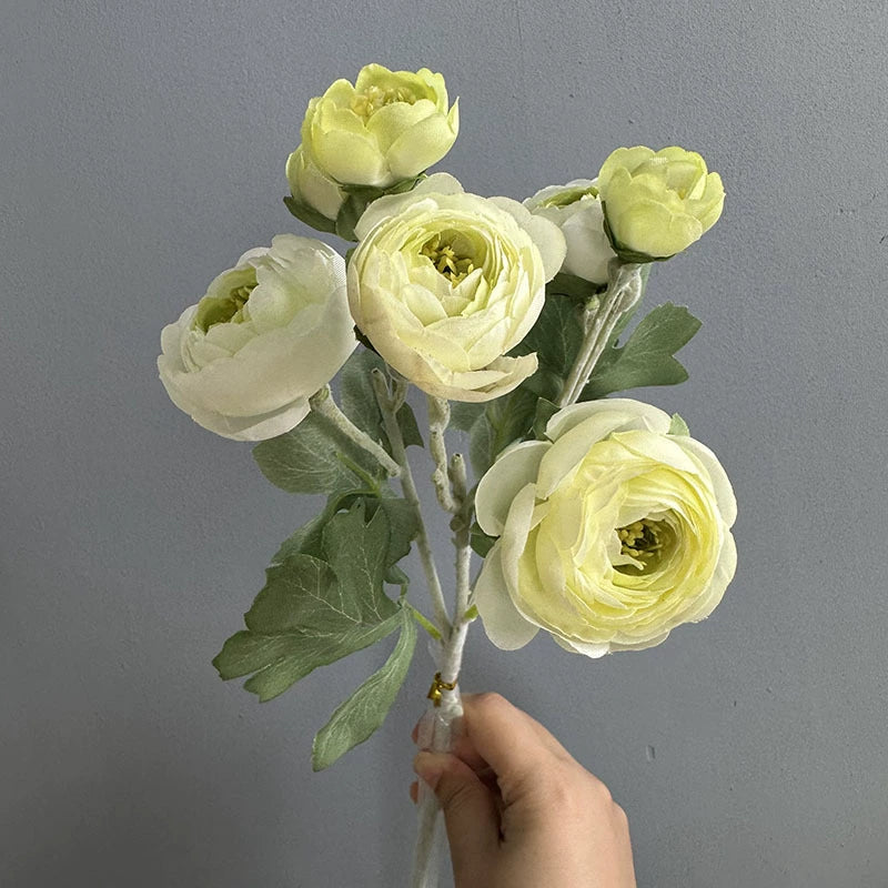 7-Head Flocked Ranunculus Stem, 19-Inch Realistic Persian Buttercup, Life-Like Faux Flowers for Vase Arrangement, Wedding Bouquets, Home Decor