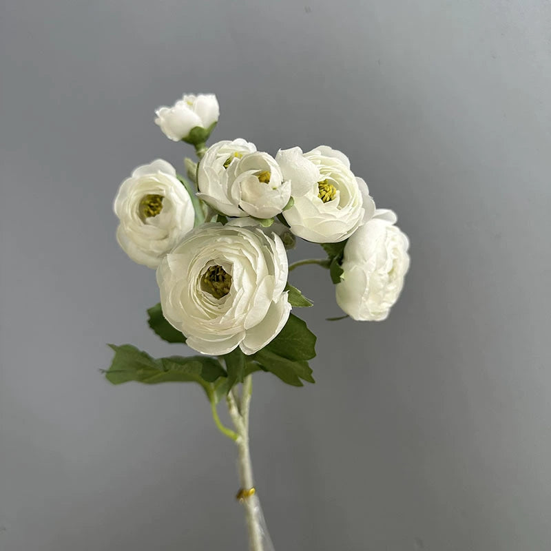 7-Head Flocked Ranunculus Stem, 19-Inch Realistic Persian Buttercup, Life-Like Faux Flowers for Vase Arrangement, Wedding Bouquets, Home Decor
