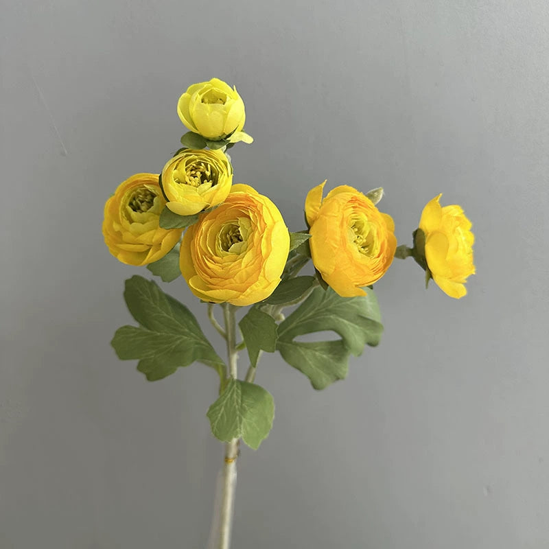 7-Head Flocked Ranunculus Stem, 19-Inch Realistic Persian Buttercup, Life-Like Faux Flowers for Vase Arrangement, Wedding Bouquets, Home Decor
