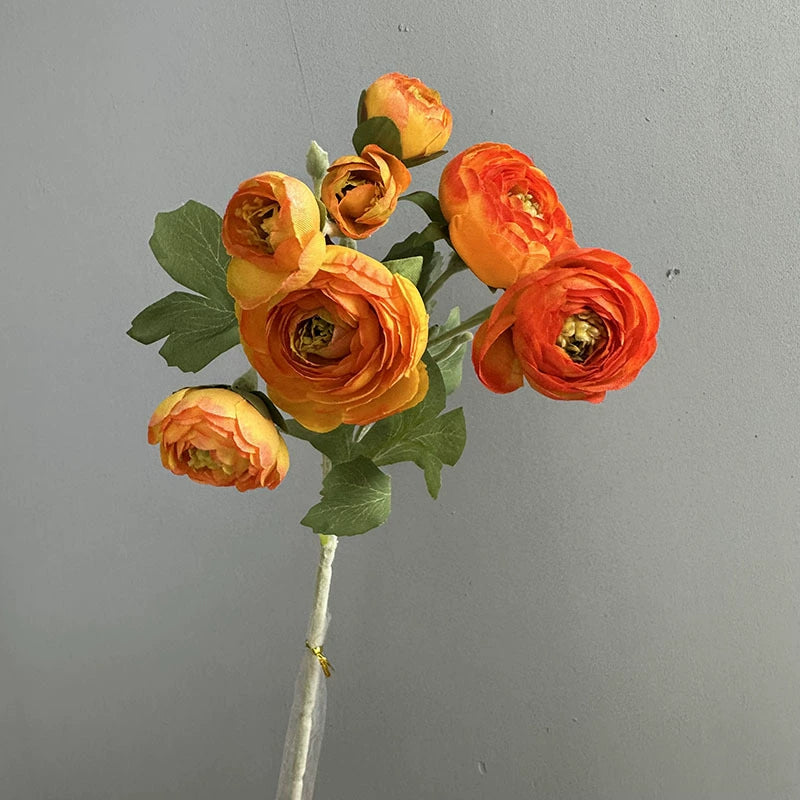 7-Head Flocked Ranunculus Stem, 19-Inch Realistic Persian Buttercup, Life-Like Faux Flowers for Vase Arrangement, Wedding Bouquets, Home Decor