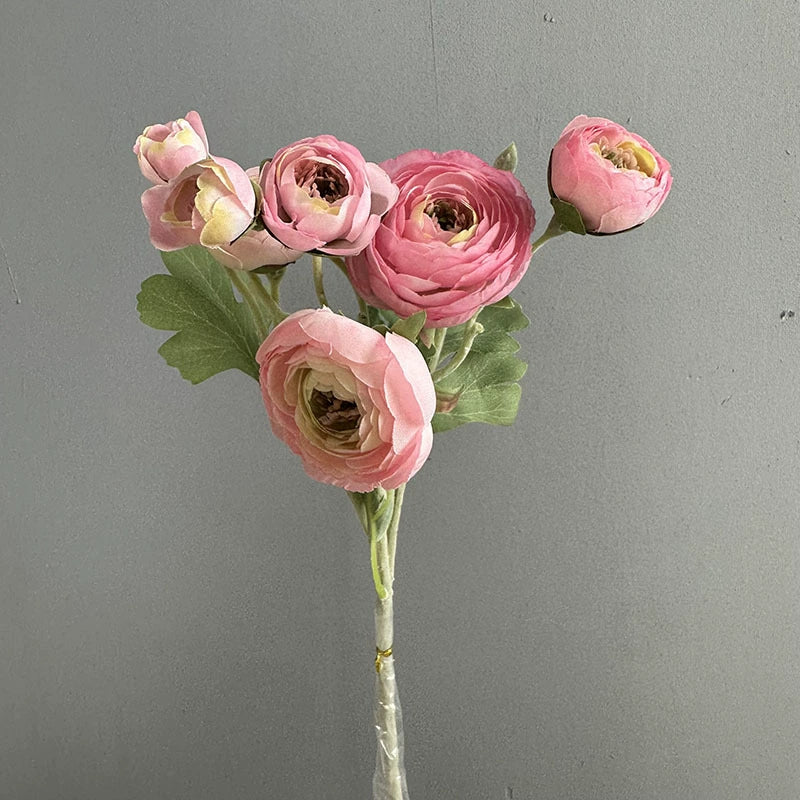 7-Head Flocked Ranunculus Stem, 19-Inch Realistic Persian Buttercup, Life-Like Faux Flowers for Vase Arrangement, Wedding Bouquets, Home Decor