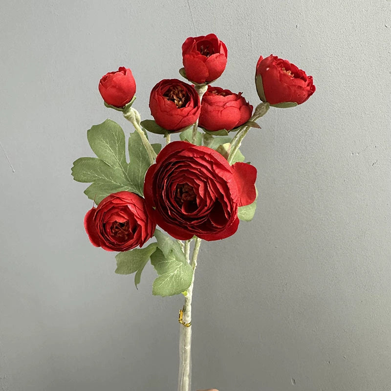 7-Head Flocked Ranunculus Stem, 19-Inch Realistic Persian Buttercup, Life-Like Faux Flowers for Vase Arrangement, Wedding Bouquets, Home Decor
