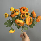 7-Head Flocked Ranunculus Stem, 19-Inch Realistic Persian Buttercup, Life-Like Faux Flowers for Vase Arrangement, Wedding Bouquets, Home Decor