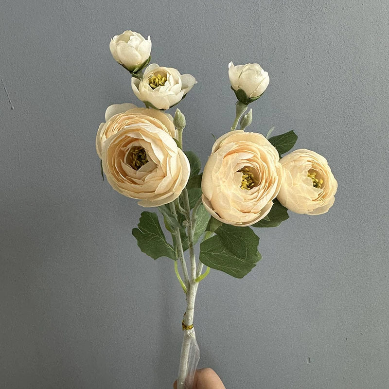 7-Head Flocked Ranunculus Stem, 19-Inch Realistic Persian Buttercup, Life-Like Faux Flowers for Vase Arrangement, Wedding Bouquets, Home Decor