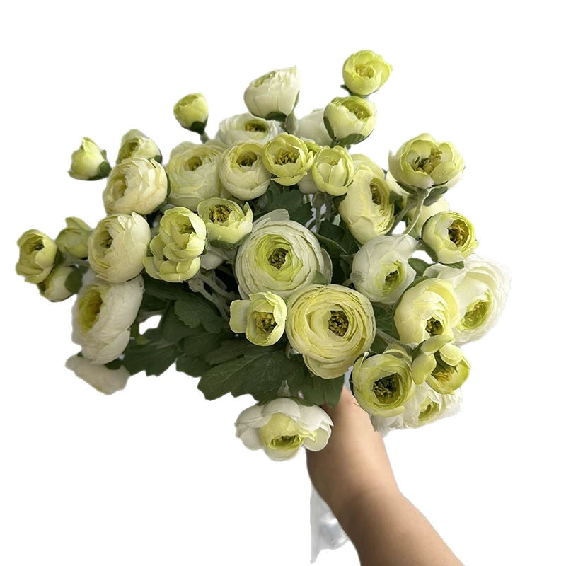7-Head Flocked Ranunculus Stem, 19-Inch Realistic Persian Buttercup, Life-Like Faux Flowers for Vase Arrangement, Wedding Bouquets, Home Decor