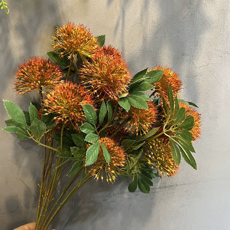 Artificial Dandelion Flower Bouquet, 26" Real-Touch Faux Floral Arrangement, Yellow, Green, Orange, White, Perfect for Home Decor, Weddings, Events